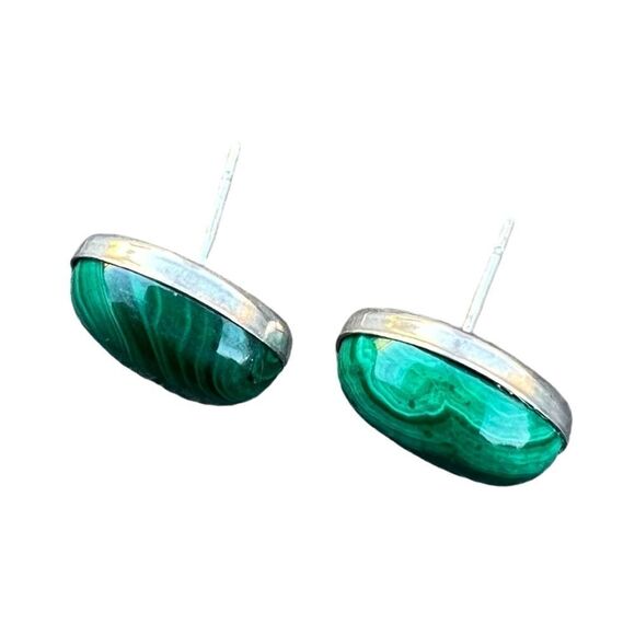 Malachite Oval Cabochon Earrings - Picture 4 of 5